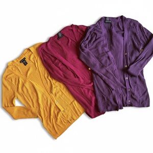 New York & Company Ribbed V-Neck Cardigan Sweater Bundle Size XS (Set of 3)